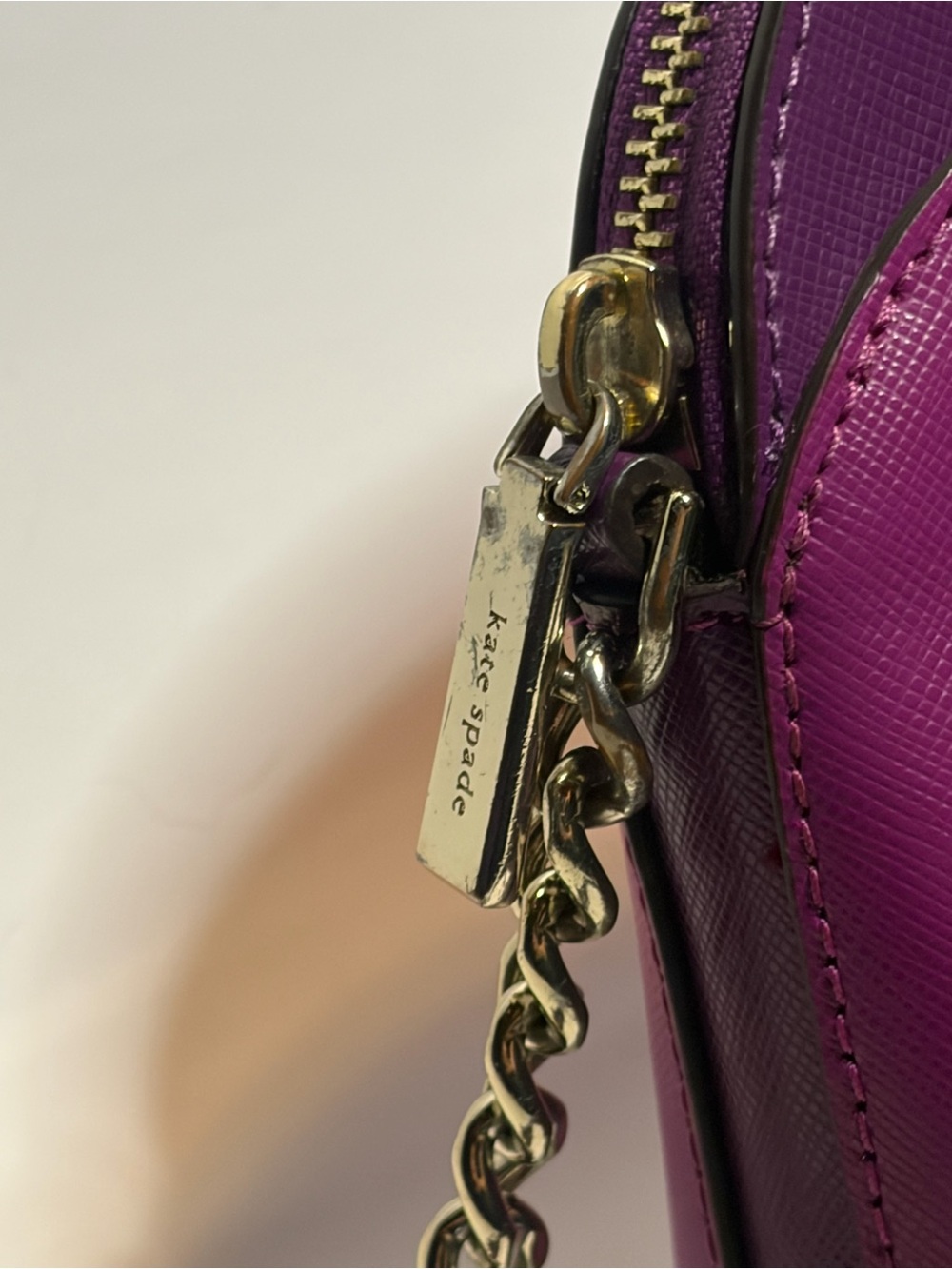 Kate Spade Small Payton Domed Crossbody Pink Purple Colorblock Saffiano LIKE NEW - Picture 14 of 15